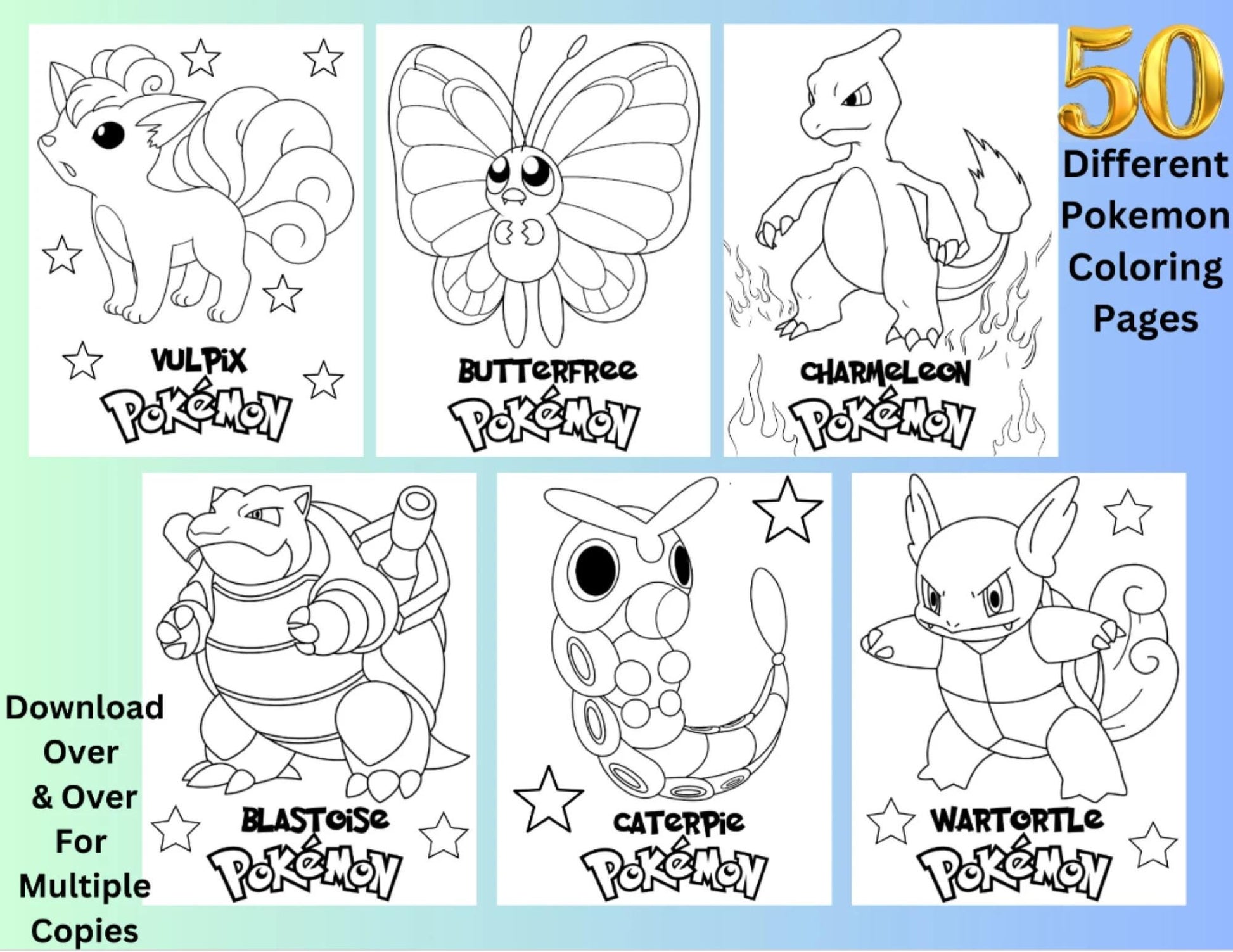 50 páginas para colorear de personajes de Pokémon, descarga instantánea, páginas para colorear imprimibles de "Atrapa a todos" y regalos para fiestas de Pokémon Go.