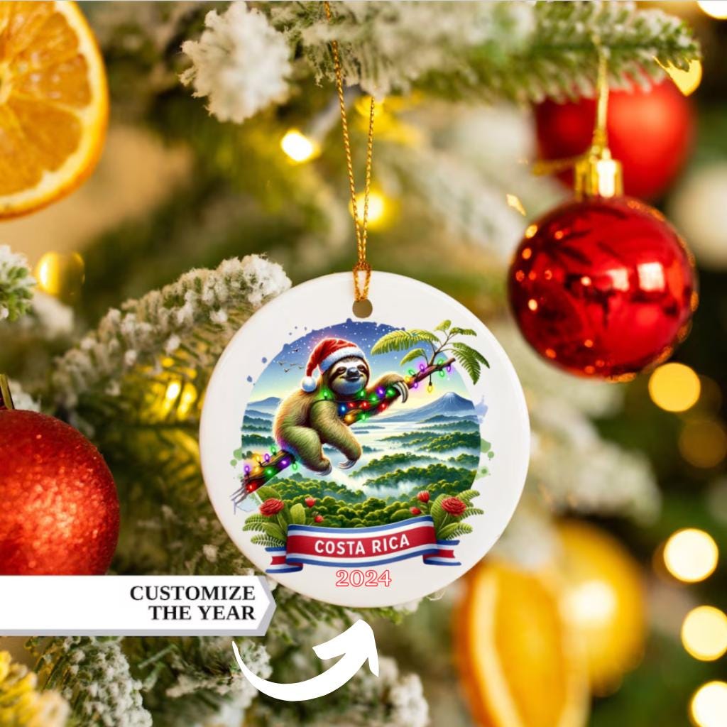 Personalizes Costa Rica Ornament, Costa Rica Christmas Ornament, Costa Rica Gift, Costa Rica Souvenir, Sloth Christmas Ornament, Honeymoon