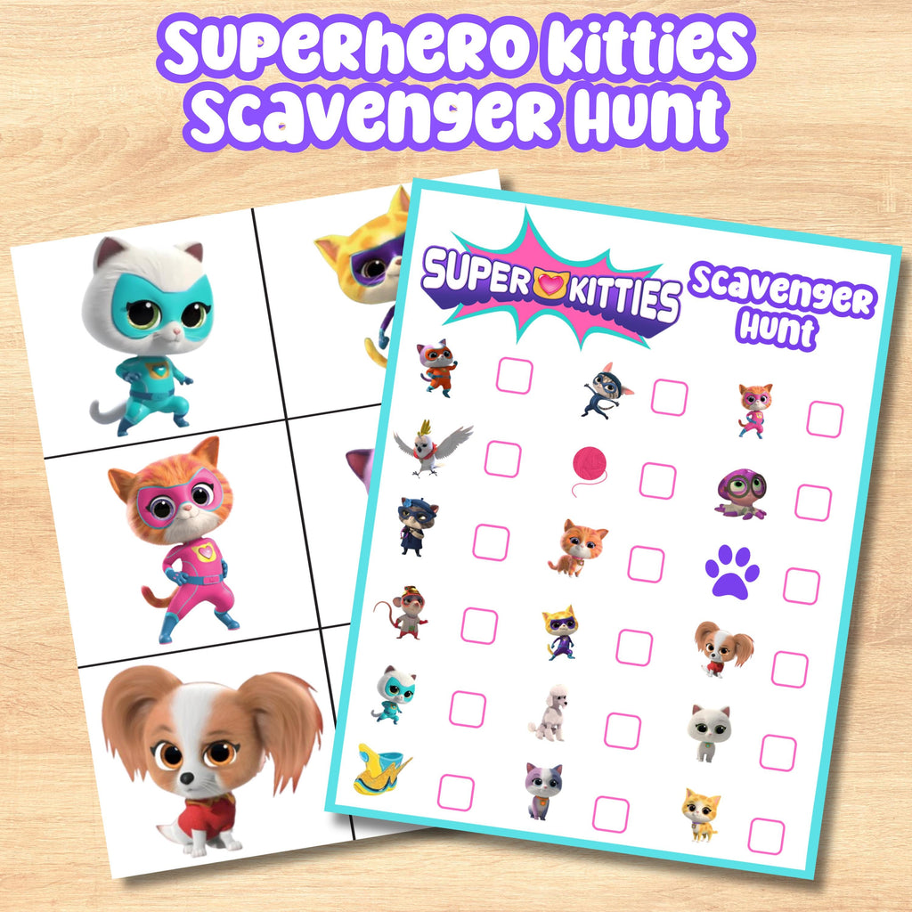 Printable Super Hero Kitties Scavenger Hunt, Hero Kitties Party Game, Kitties Party Favor, Kitty Instant Download Treasure Hunt Game