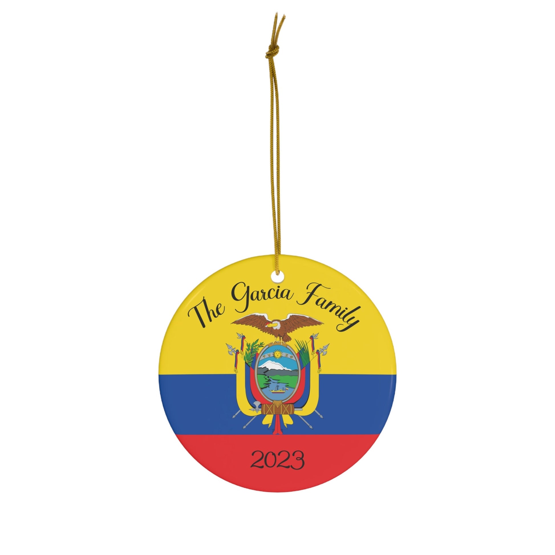 Personalized Ecuador Ceramic Christmas Ornament Ecuadorian Flag Round Gift Holiday Decoration World Heritage Travel Themed Educador Souvenir