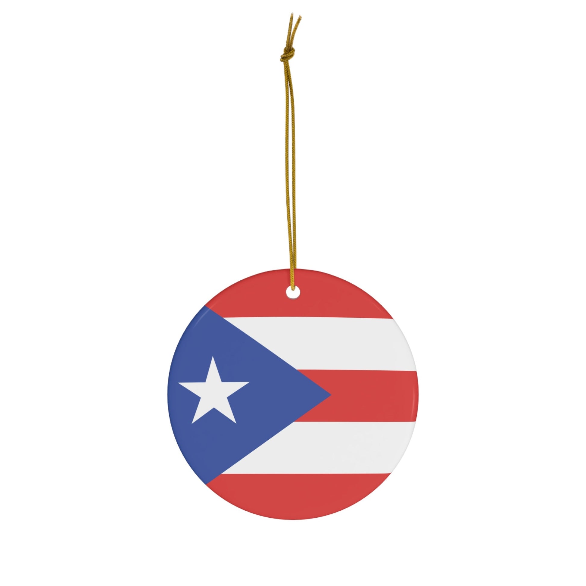 Personalized Puerto Rico Rican Flag Inspired Red Blue White Round Porcelain Ceramic Christmas Ornament Gift Decoration Latina Trip Souvenir