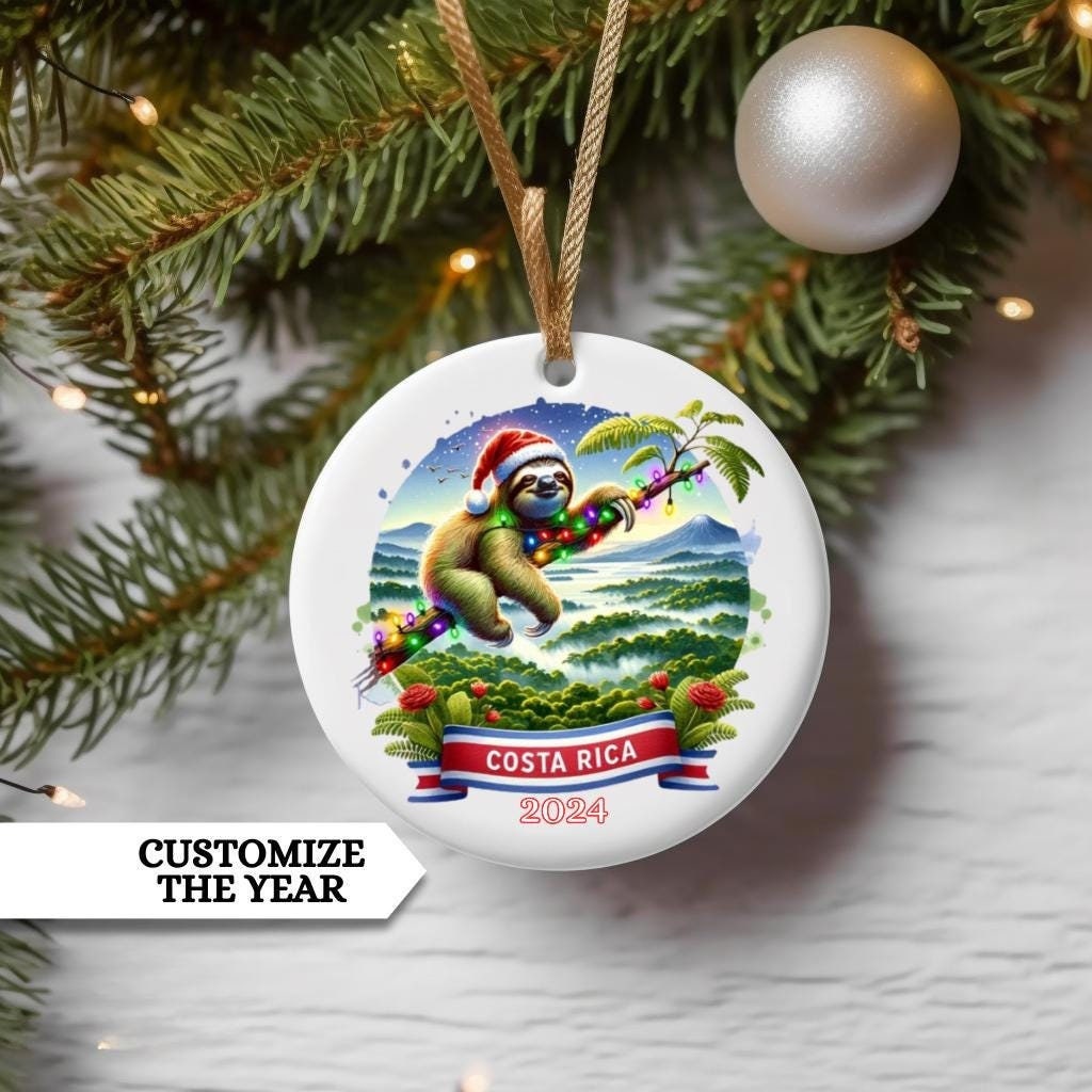 Personalizes Costa Rica Ornament, Costa Rica Christmas Ornament, Costa Rica Gift, Costa Rica Souvenir, Sloth Christmas Ornament, Honeymoon