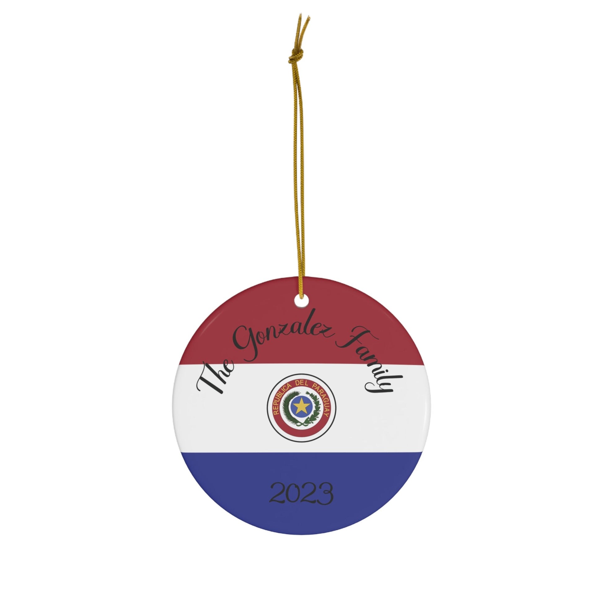 Personalized Paraguay Ceramic Christmas Ornament Paraguayan Flag Inspired Gift Holiday Decoration South America World Heritage Travel Themed