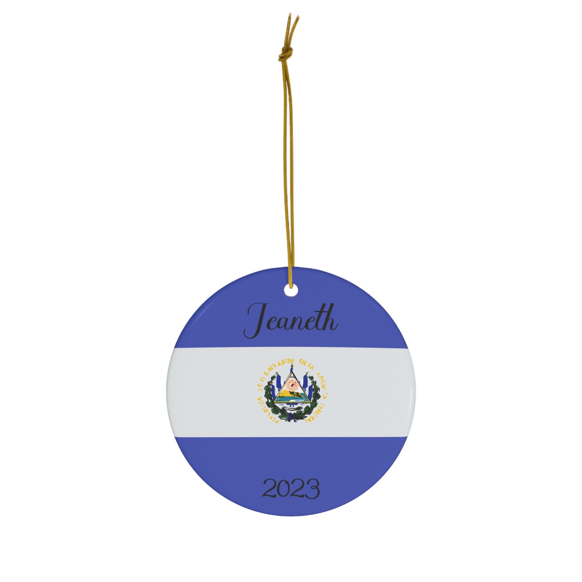 Personalized El Salvador Ornament, Christmas Decor, Holiday Decor, Salvadoran Flag Blue, Latin America, World Travel, Gift, Custom Souvenir