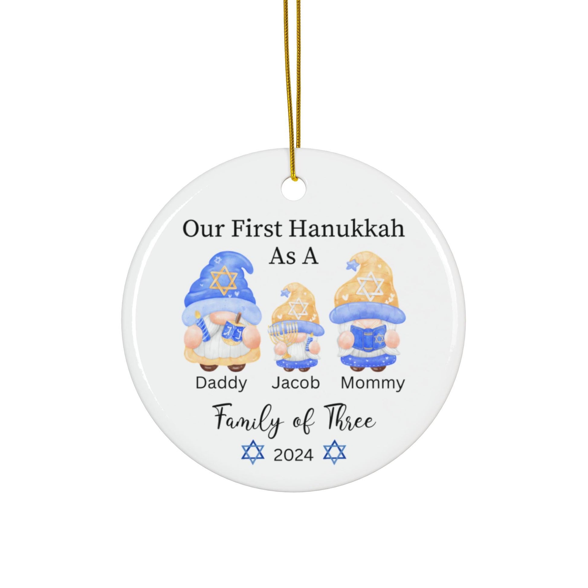 Our First Hanukkah Personalized Ornament, 2024, Family of 3 Hanukkah Ornament, Babys 1st Hanukkah, Hanukkah Gift, Hanukkah Family Ornament