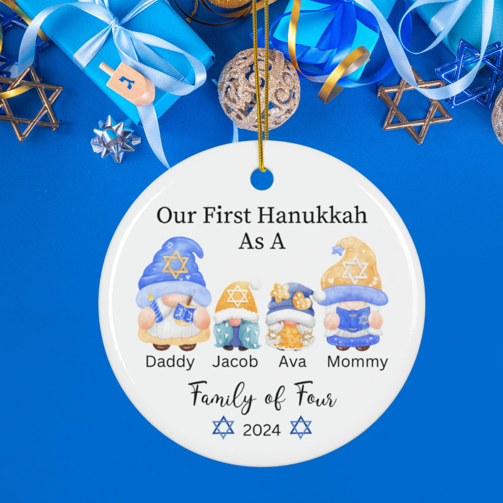 Our First Hanukkah Personalized Ornament, 2024, Family of 3 Hanukkah Ornament, Babys 1st Hanukkah, Hanukkah Gift, Hanukkah Family Ornament