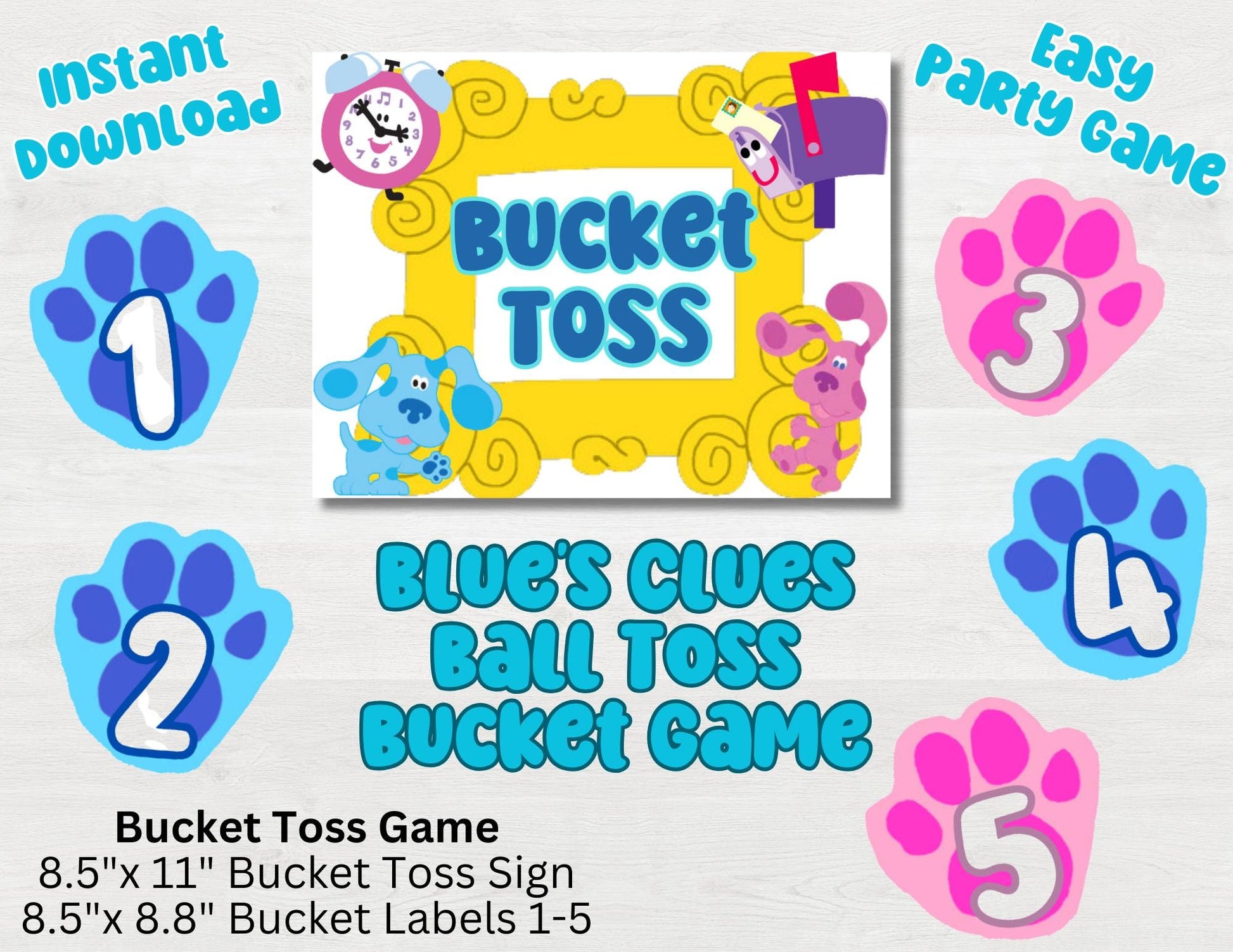 Blue Clues Ball Toss Party Game, Instant Download Party Game, Printable Blue Dog Bucket Toss, Paw Print Ball Toss, Blues Clue Birthday Game