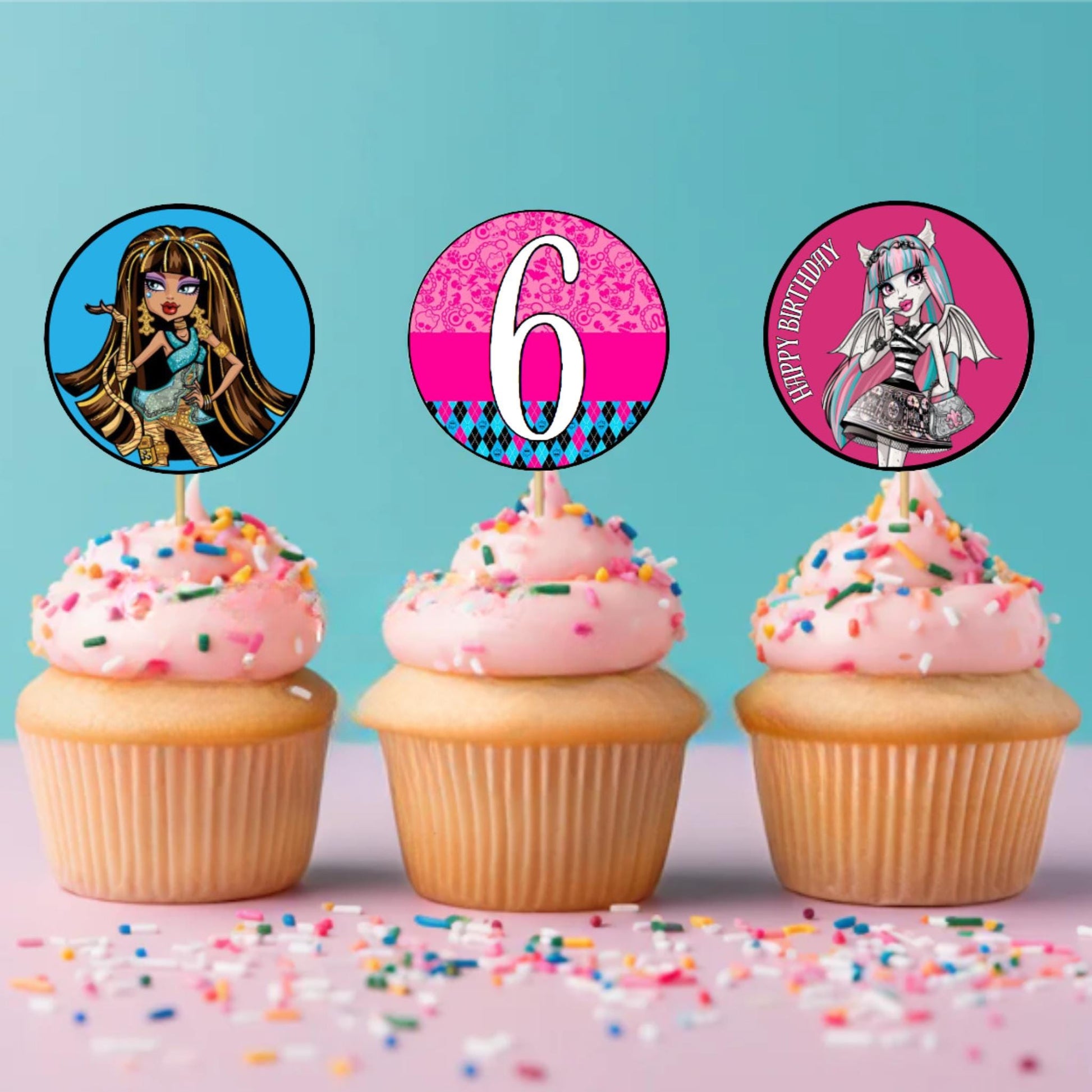 Personalized Monster High Cupcake Toppers, Custom Monster High Doll Theme Party Decor