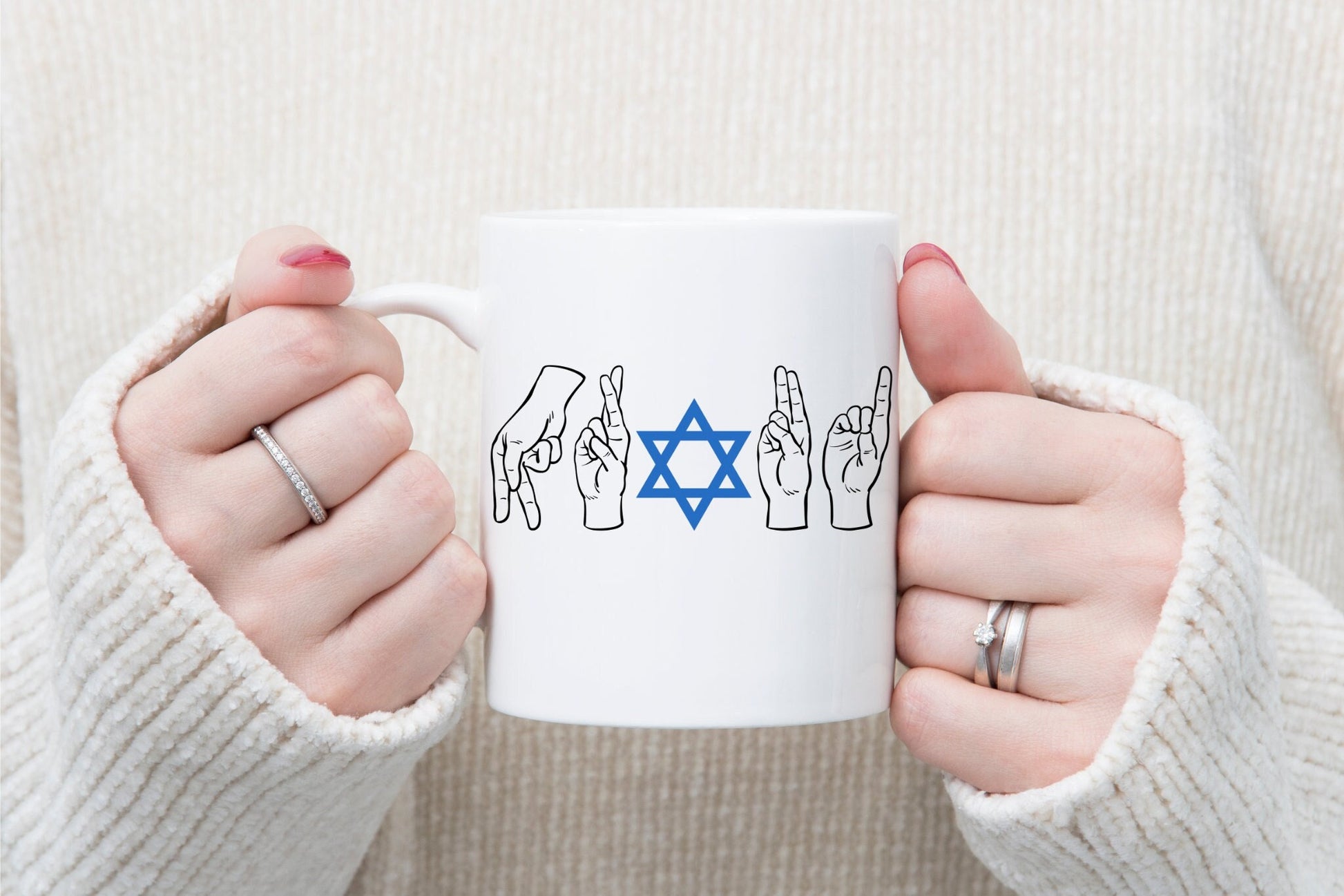 ASL Proud Jewish Mug, Sign Language Mug, Jewish Gift, Proud Jewish Star David, Magen David, Jewish Coffee Mug, ASL Gift, Deaf Coffee Lover
