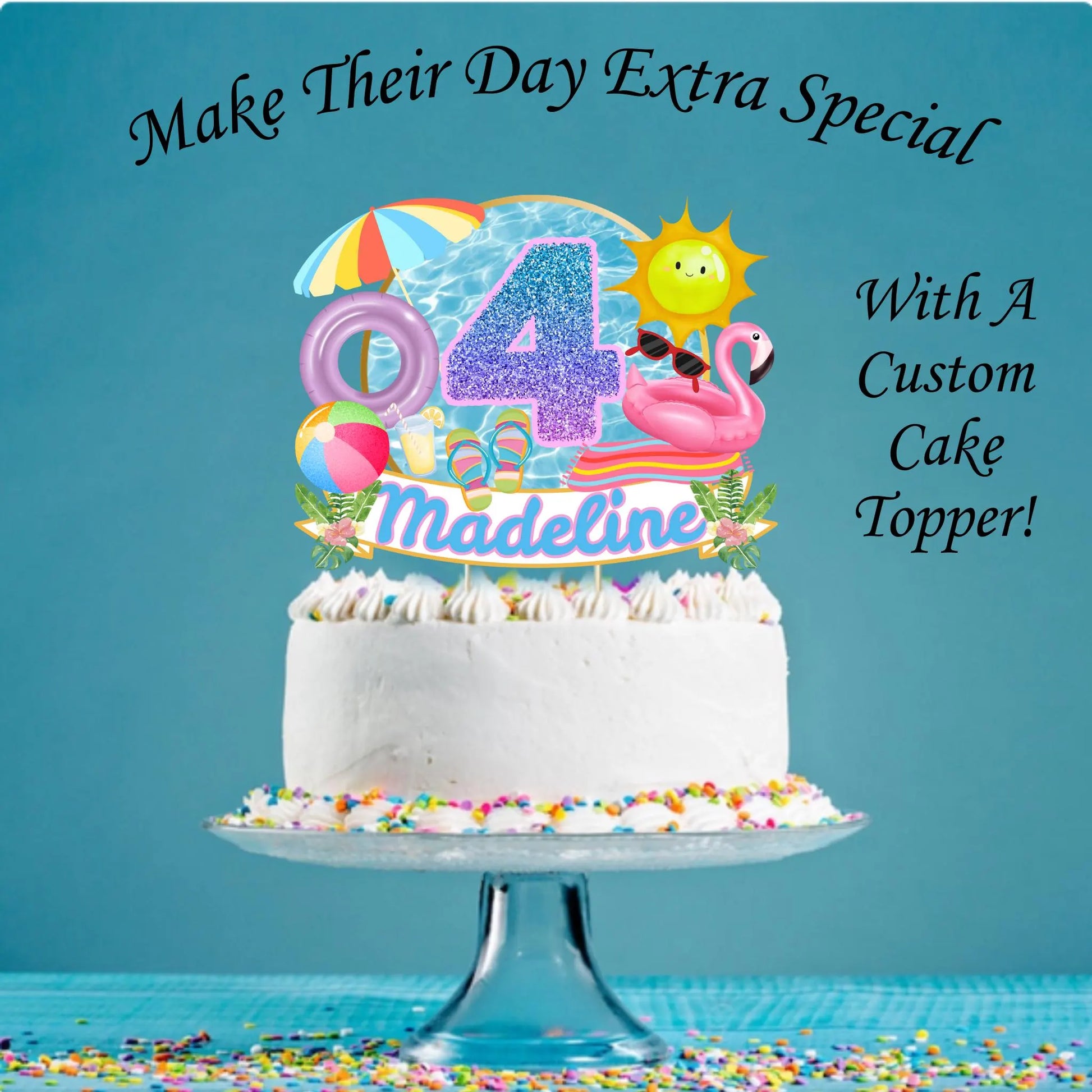 Personalized Pool Party Birthday Cake Topper, Pool Themed Party Cake Topper, Summer Party Cake Topper, Swim Theme Party Decor, Beach Topper